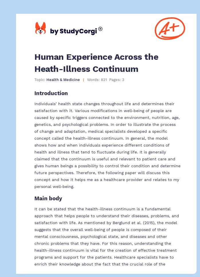 Human Experience Across the Heath-Illness Continuum. Page 1