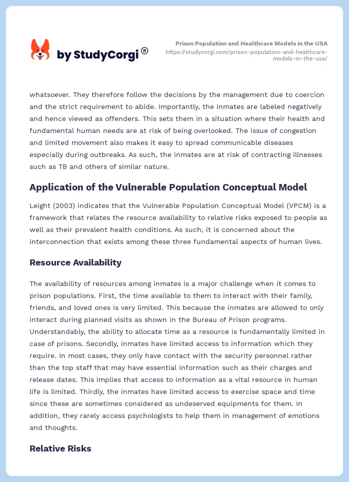 Prison Population and Healthcare Models in the USA. Page 2