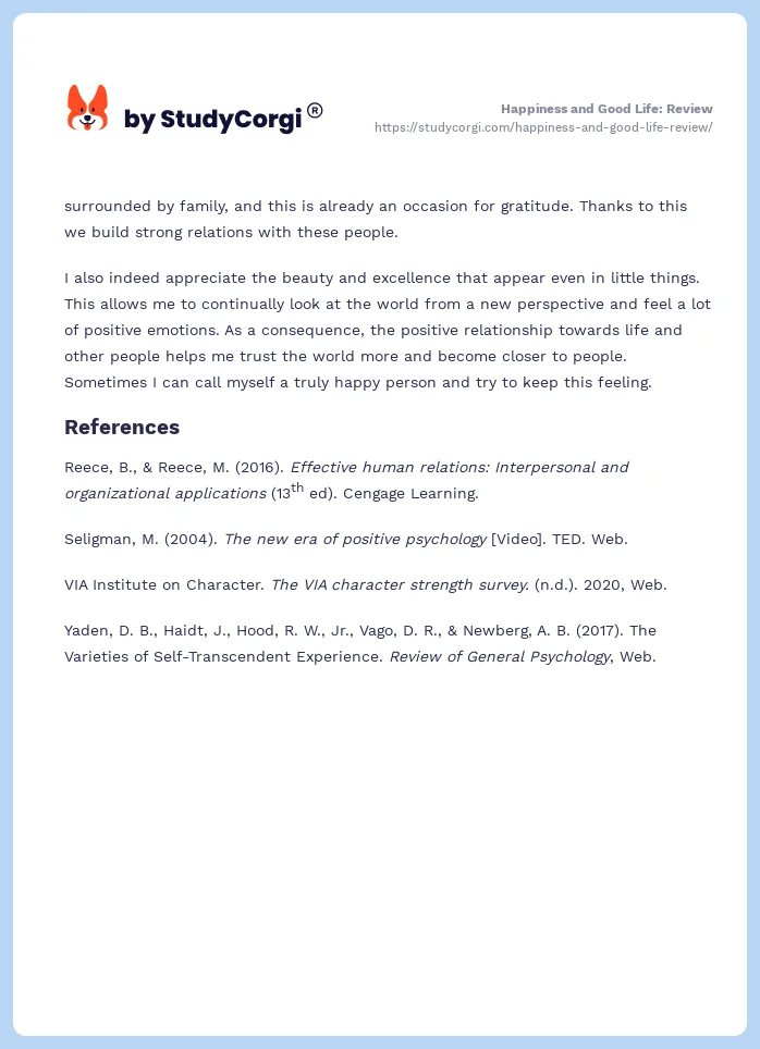 Happiness and Good Life: Review. Page 2