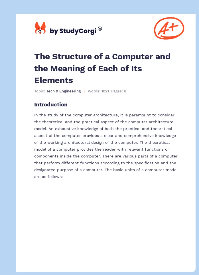 The Structure of a Computer and the Meaning of Each of Its Elements. Page 1