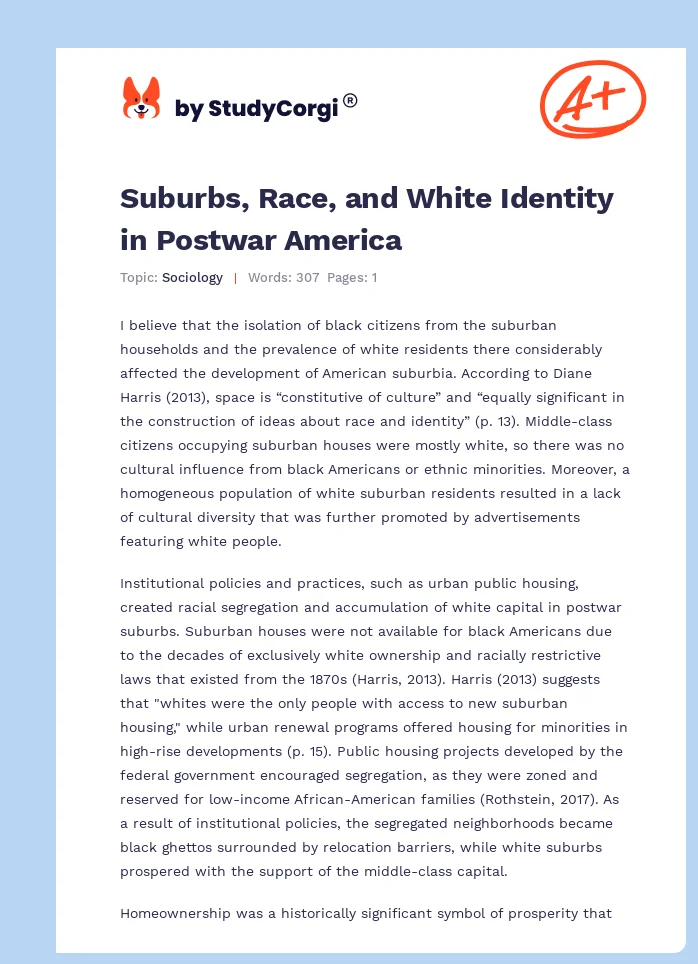 Suburbs, Race, and White Identity in Postwar America. Page 1