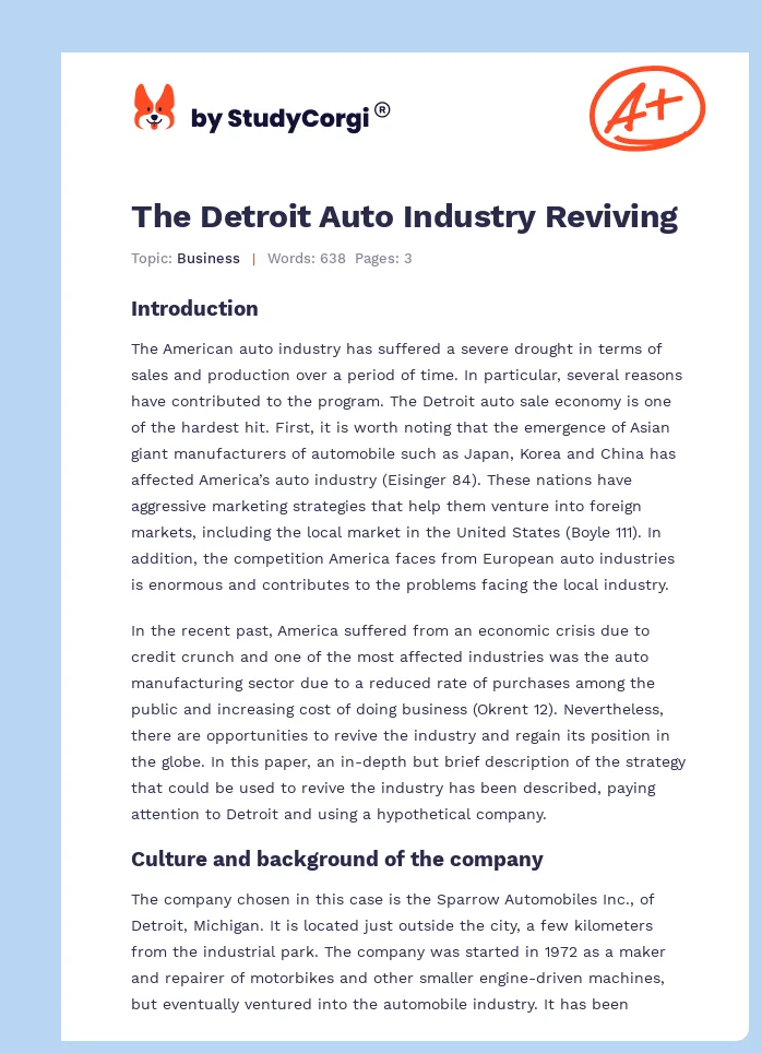 The Detroit Auto Industry Reviving. Page 1