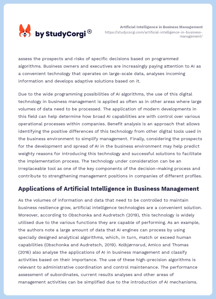 Artificial Intelligence in Business Management. Page 2