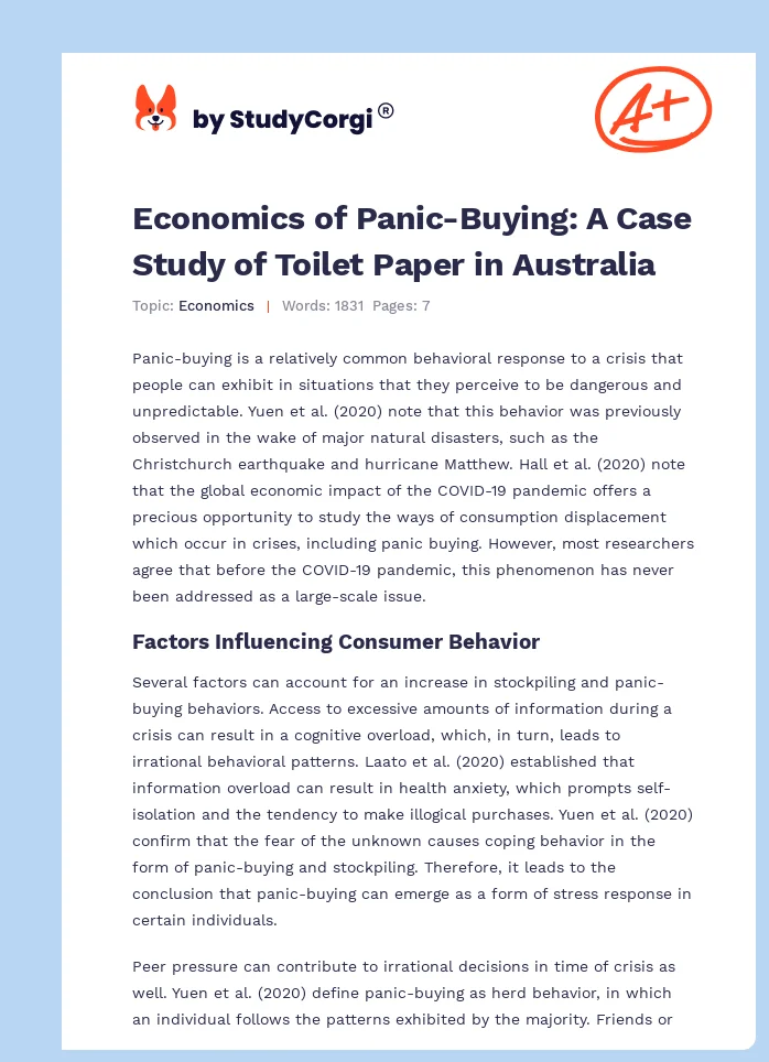 Economics of Panic-Buying: A Case Study of Toilet Paper in Australia. Page 1