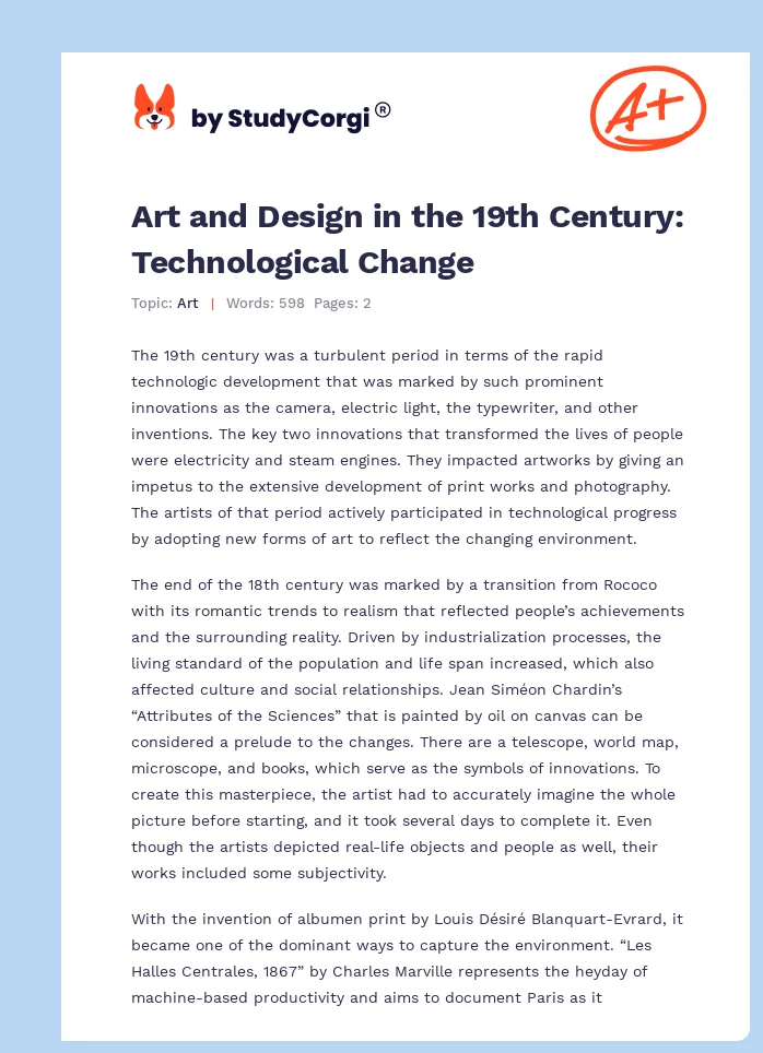 Art and Design in the 19th Century: Technological Change. Page 1
