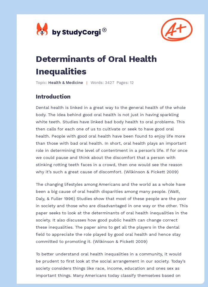 Determinants of Oral Health Inequalities. Page 1