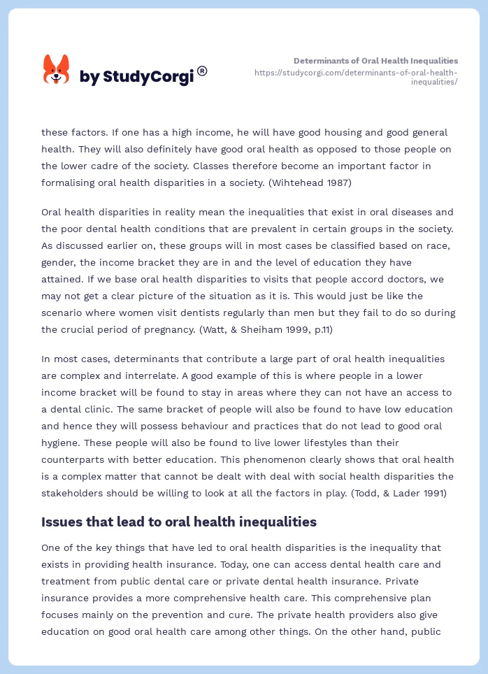 Determinants of Oral Health Inequalities. Page 2