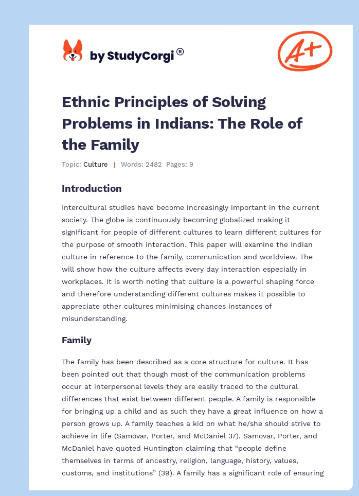 Ethnic Principles of Solving Problems in Indians: The Role of the Family. Page 1