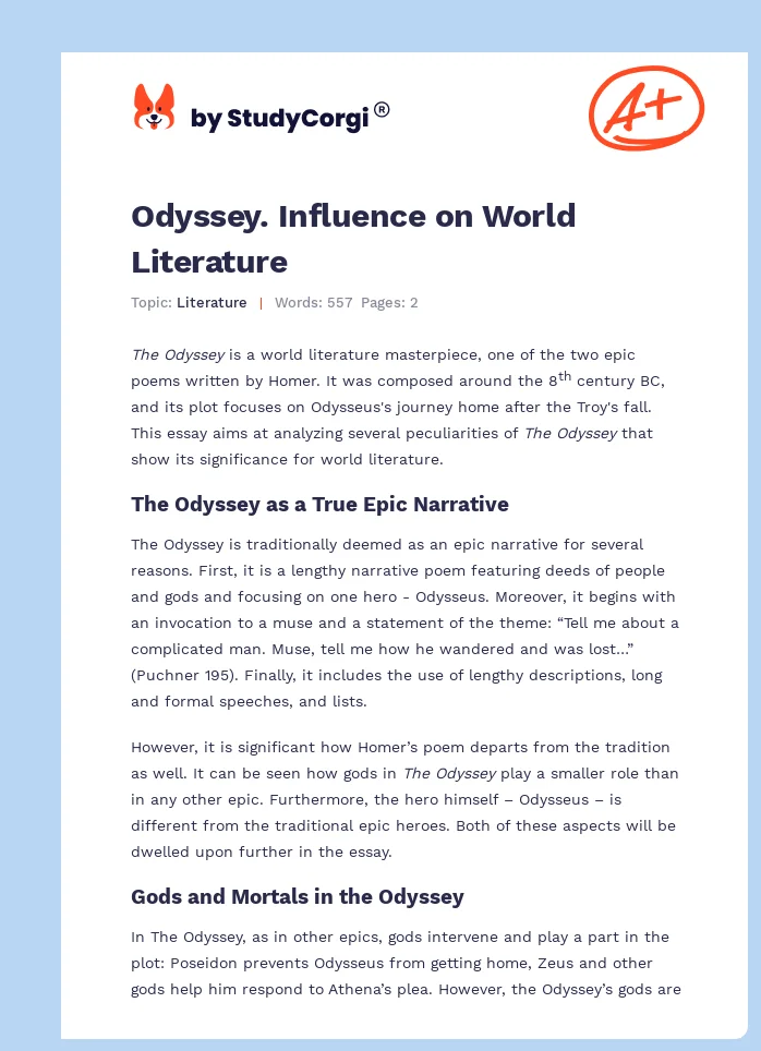 Odyssey. Influence on World Literature. Page 1