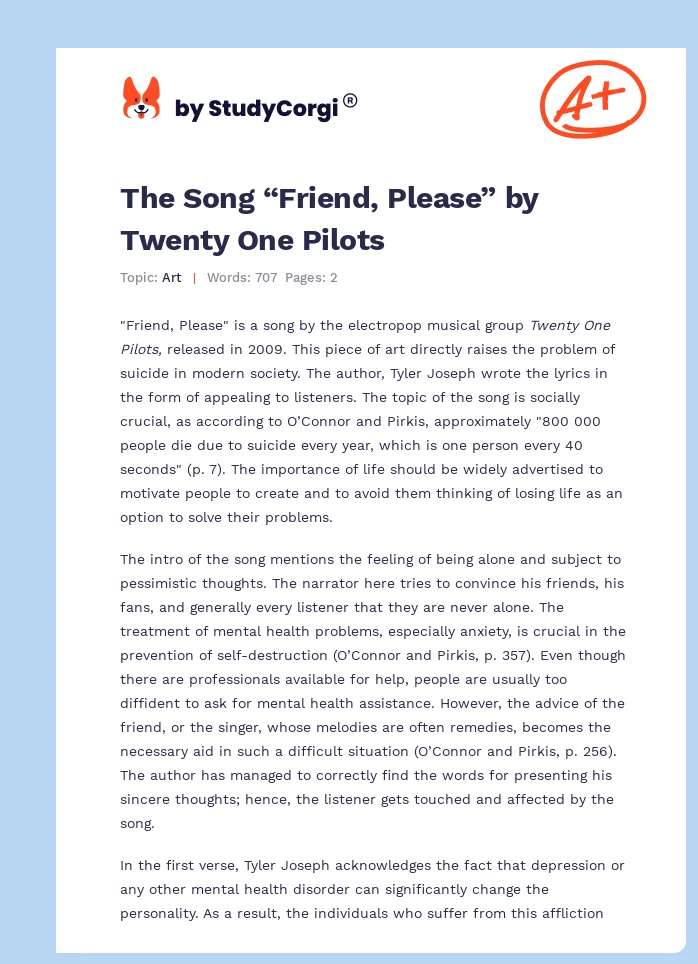 The Song “Friend, Please” by Twenty One Pilots. Page 1