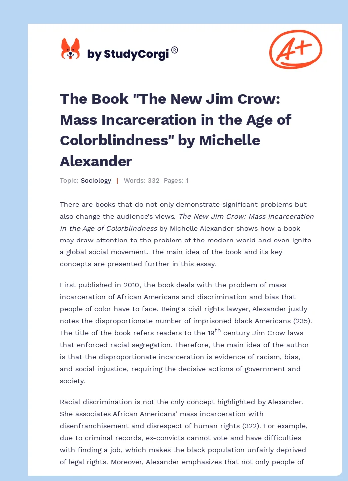 The Book "The New Jim Crow: Mass Incarceration in the Age of Colorblindness" by Michelle Alexander. Page 1