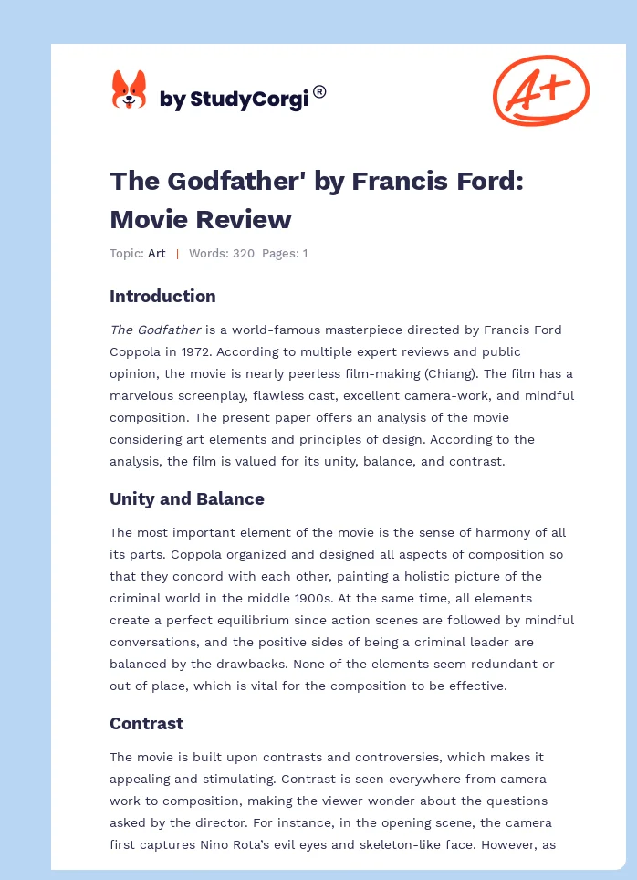 The Godfather' by Francis Ford: Movie Review. Page 1
