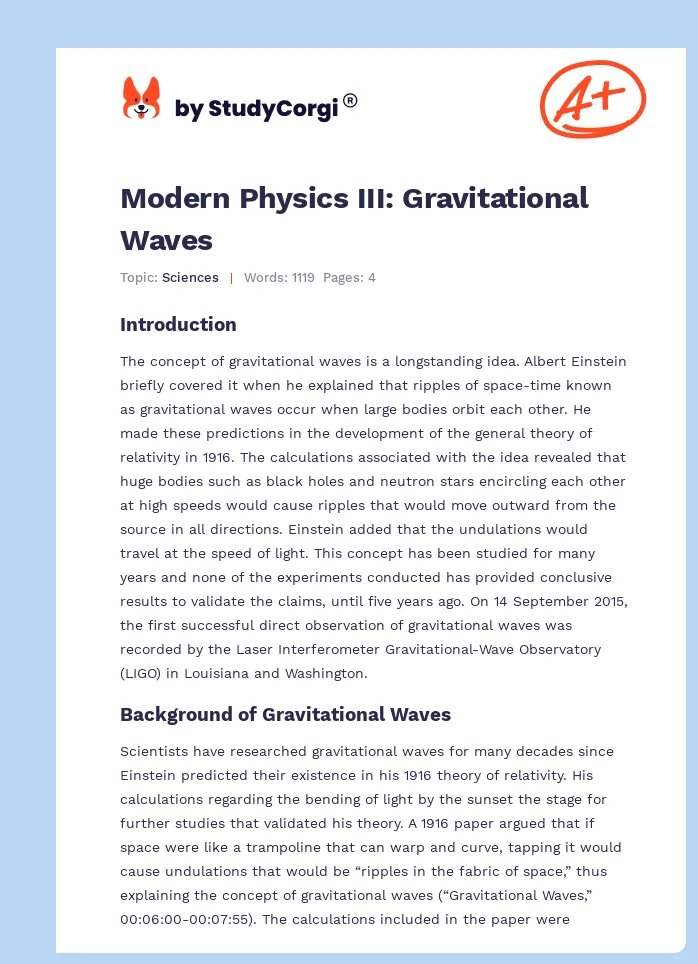 Modern Physics III: Gravitational Waves. Page 1