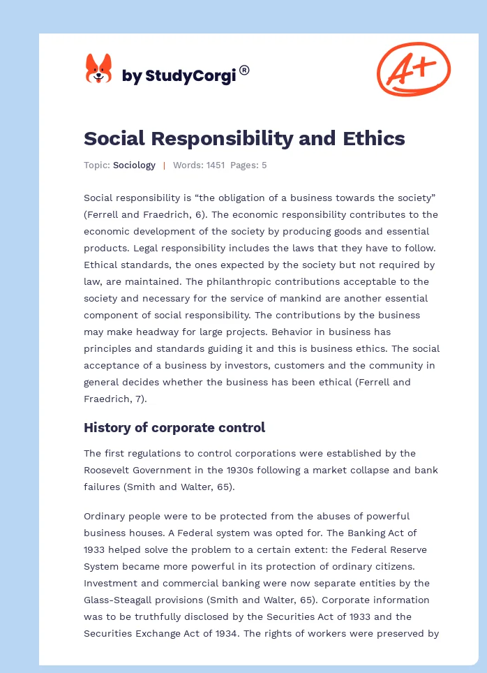 Social Responsibility and Ethics. Page 1