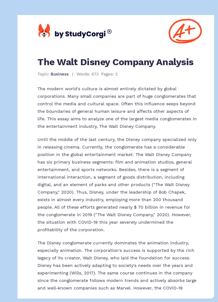 The Walt Disney Company Analysis. Page 1