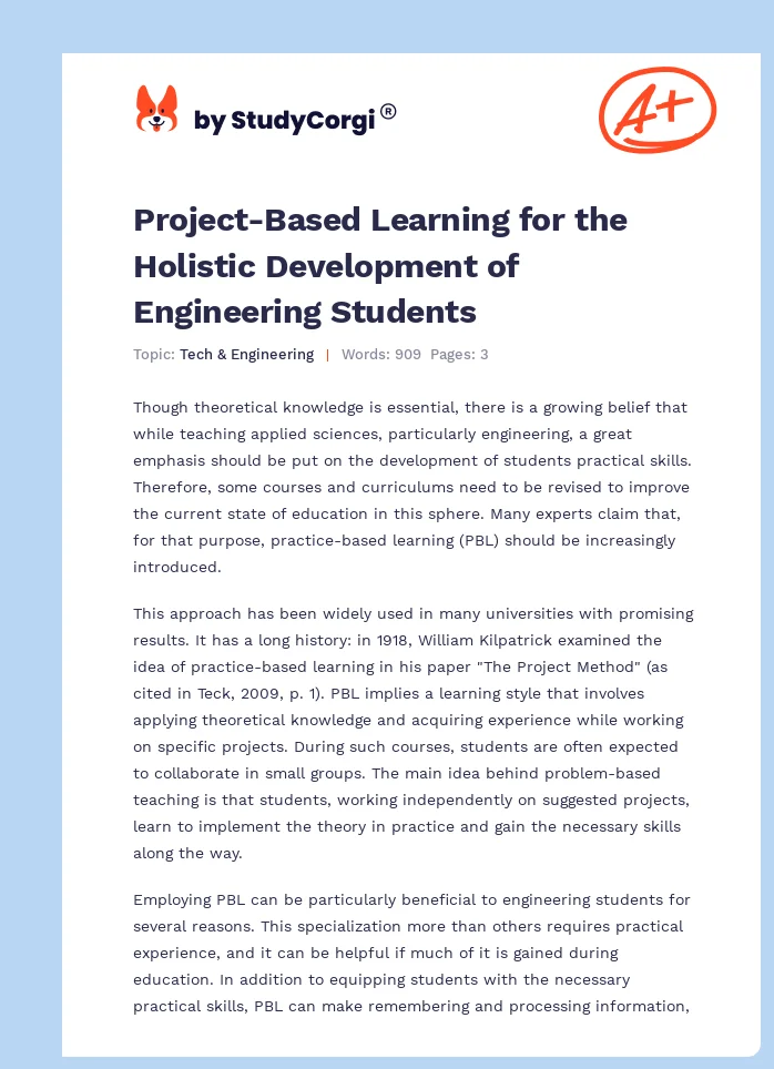 Project-Based Learning for the Holistic Development of Engineering Students. Page 1