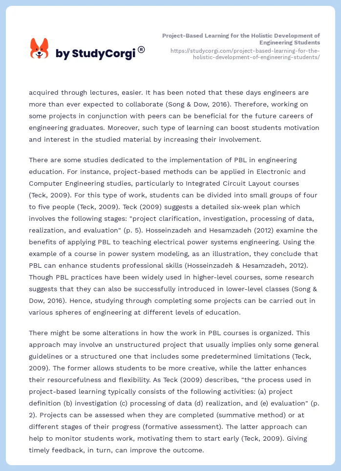 Project-Based Learning for the Holistic Development of Engineering Students. Page 2