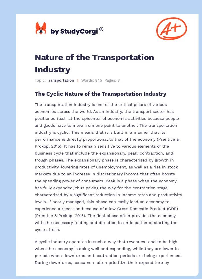 Nature of the Transportation Industry. Page 1