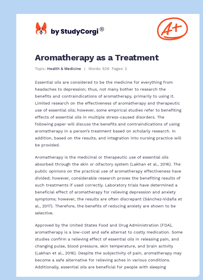 Aromatherapy as a Treatment. Page 1