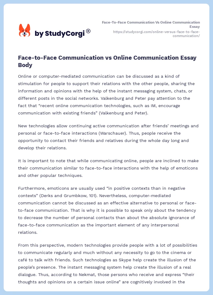 Face-To-Face Communication Vs Online Communication Essay. Page 2