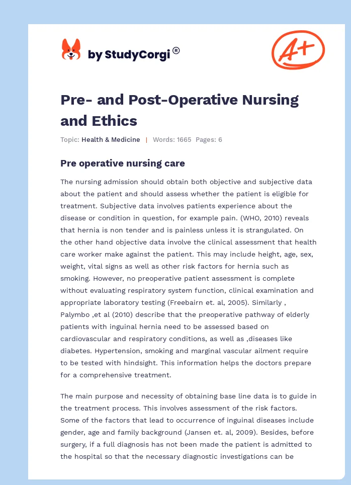 Pre- and Post-Operative Nursing and Ethics. Page 1