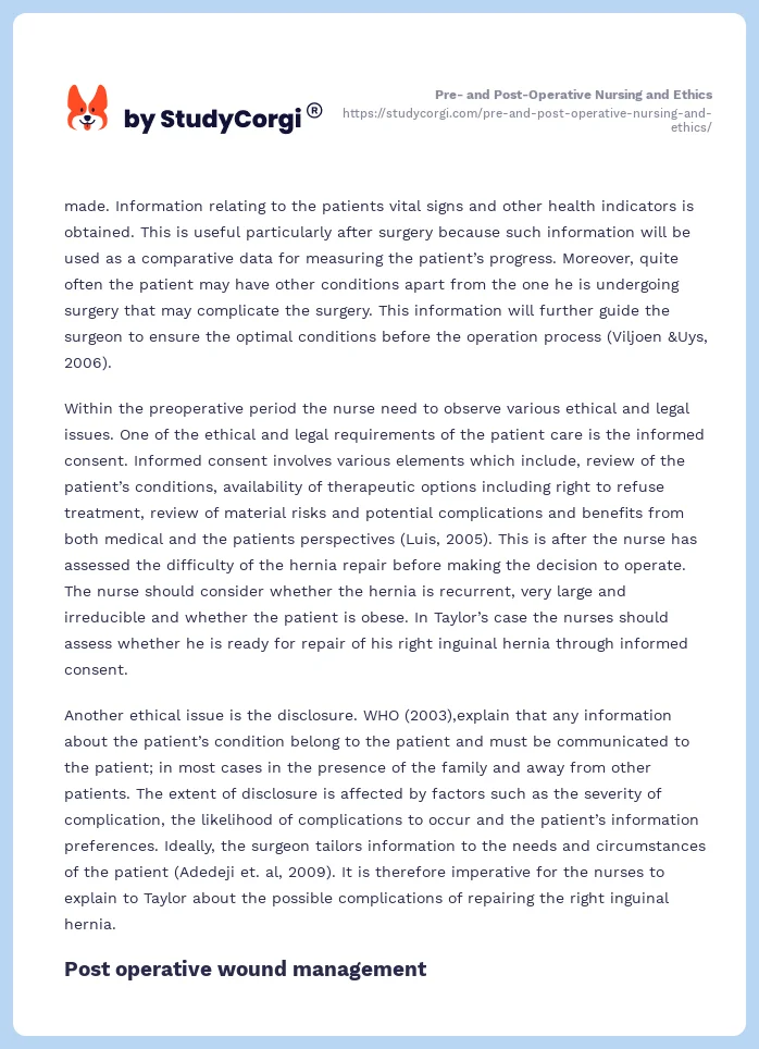 Pre- and Post-Operative Nursing and Ethics. Page 2