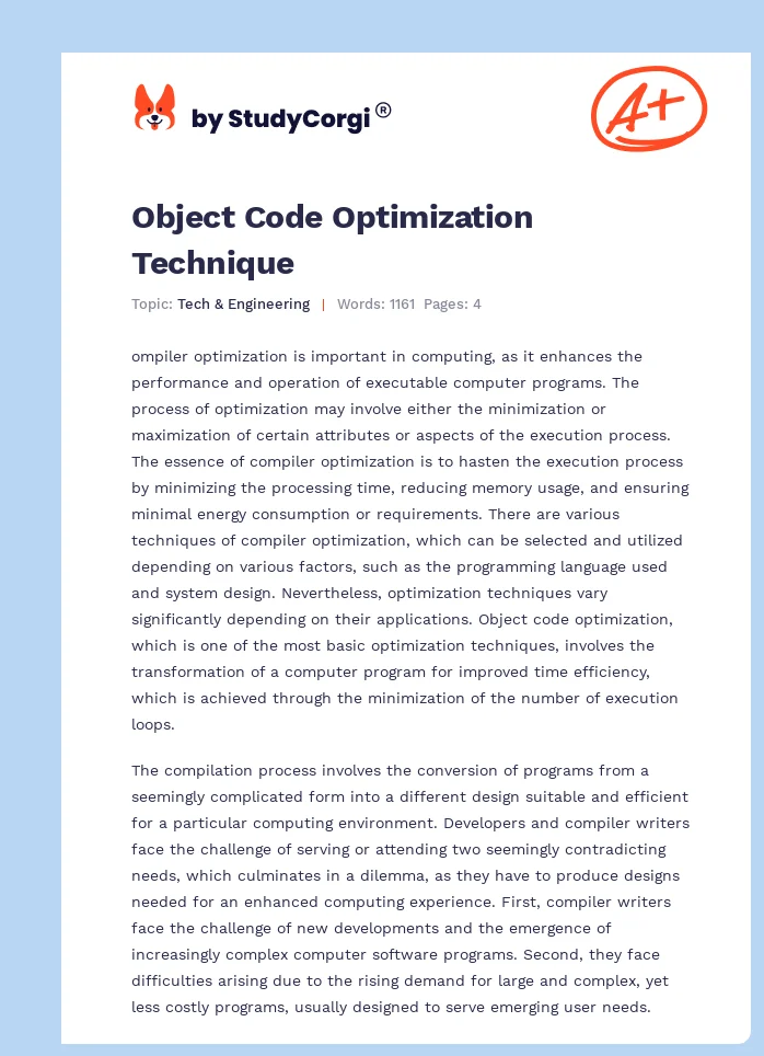 Object Code Optimization Technique. Page 1