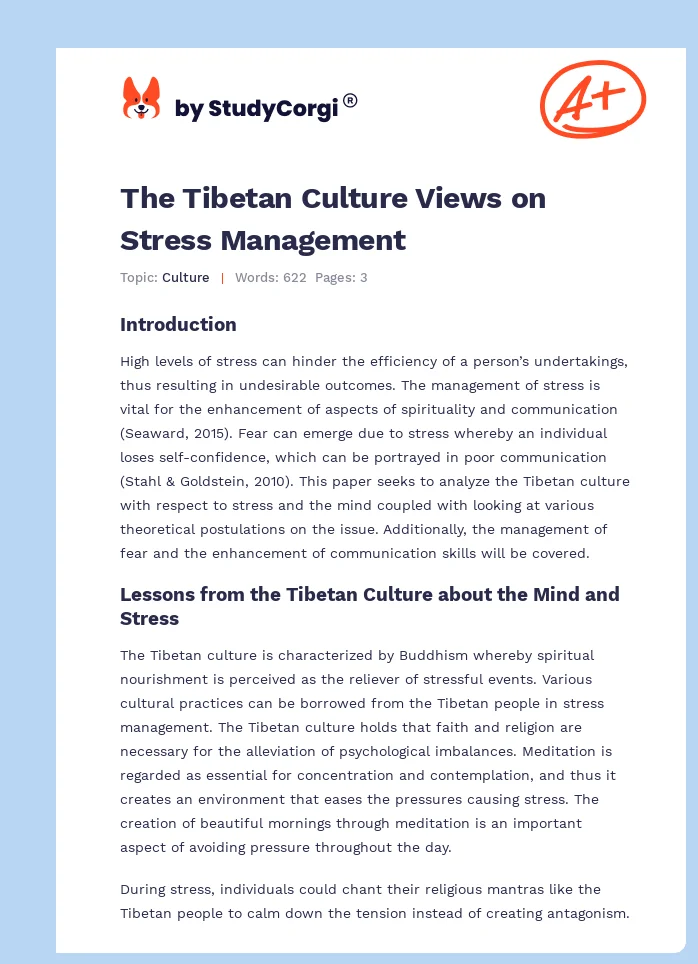 The Tibetan Culture Views on Stress Management. Page 1