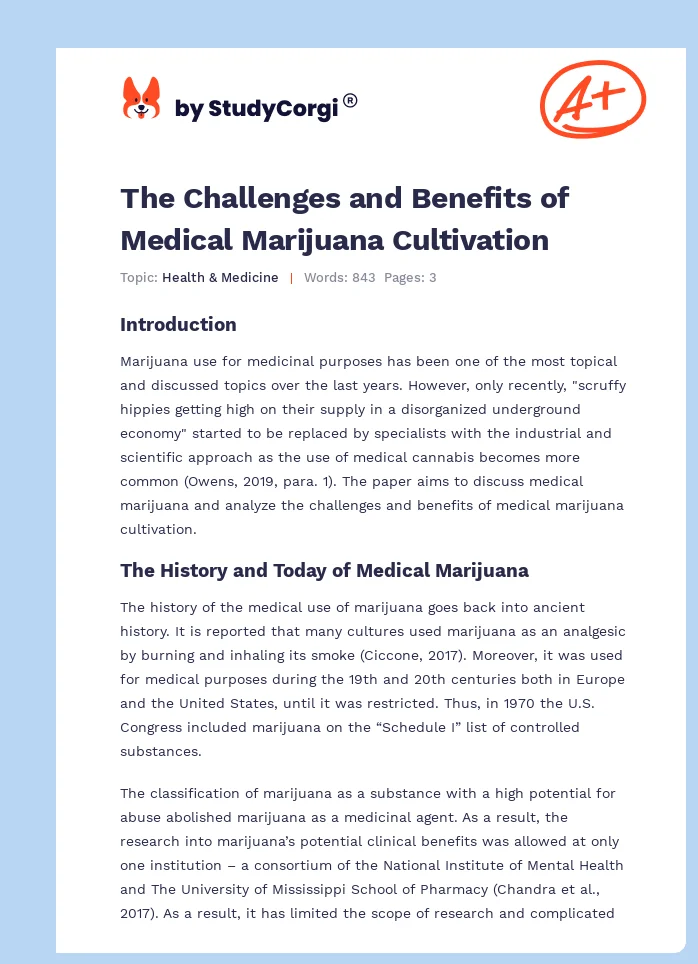 The Challenges and Benefits of Medical Marijuana Cultivation. Page 1