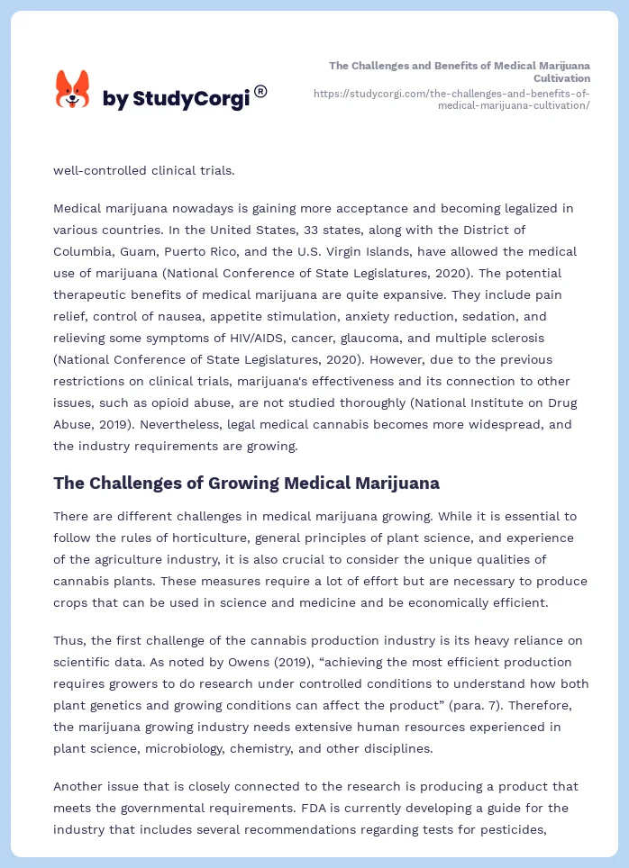 The Challenges and Benefits of Medical Marijuana Cultivation. Page 2