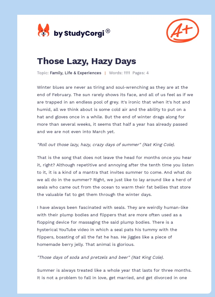 Those Lazy, Hazy Days. Page 1