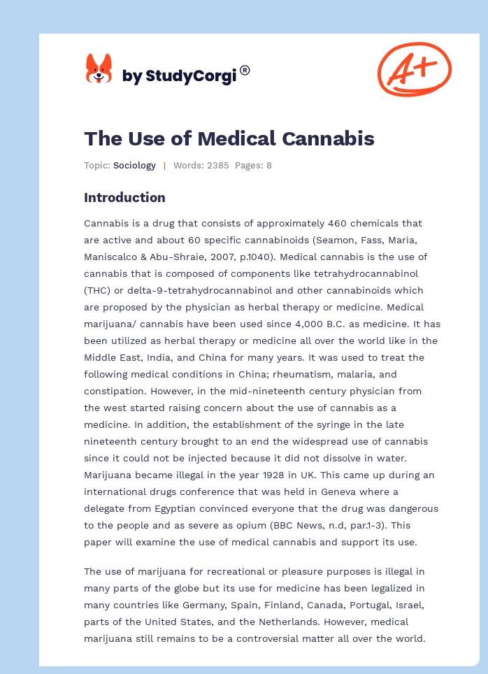 The Use of Medical Cannabis. Page 1