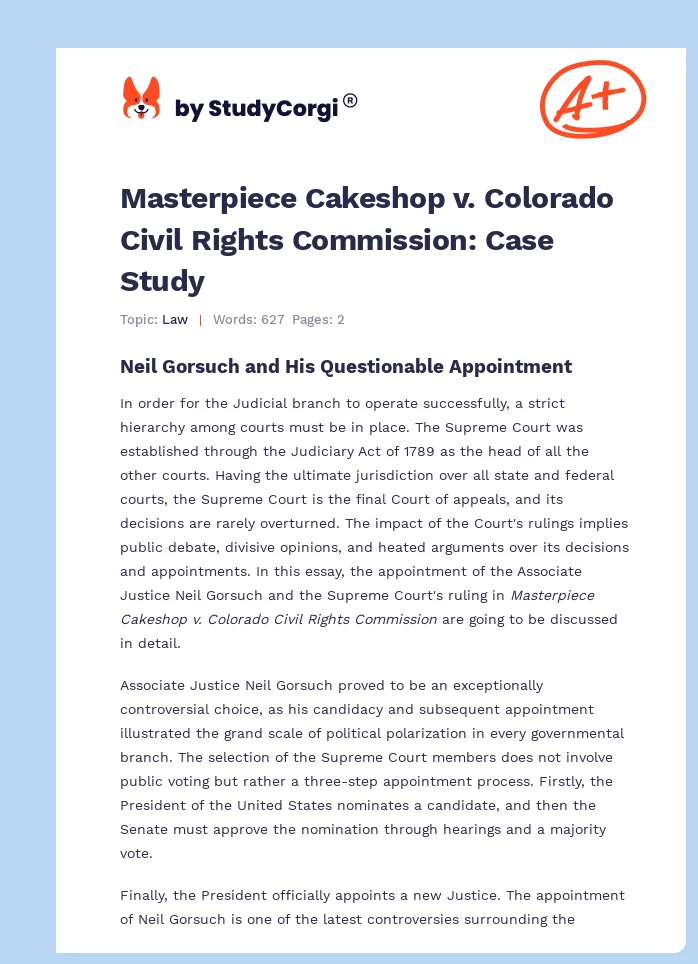 Masterpiece Cakeshop v. Colorado Civil Rights Commission: Case Study. Page 1