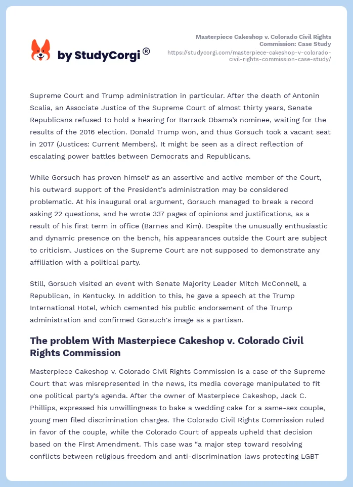 Masterpiece Cakeshop v. Colorado Civil Rights Commission: Case Study. Page 2