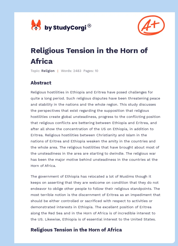 Religious Tension in the Horn of Africa. Page 1