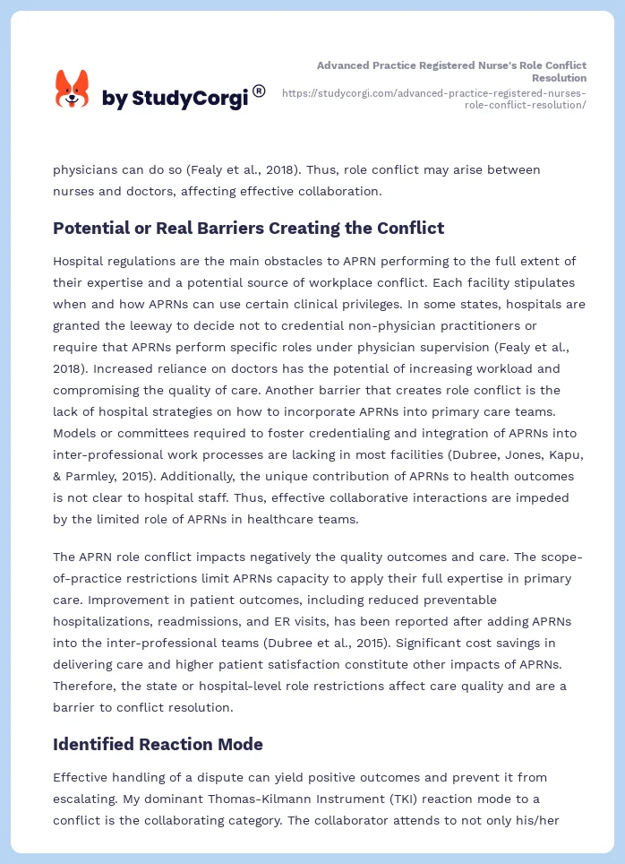 Advanced Practice Registered Nurse's Role Conflict Resolution. Page 2