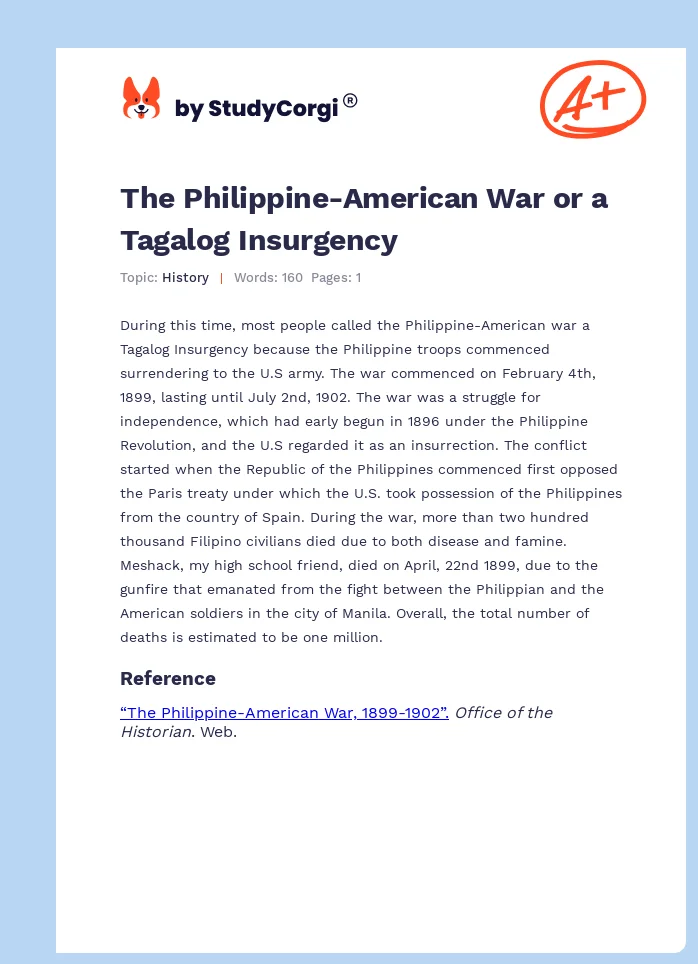 The Philippine-American War or a Tagalog Insurgency. Page 1