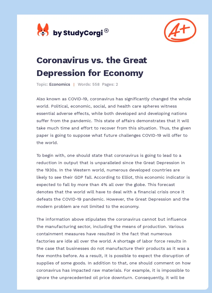 Coronavirus vs. the Great Depression for Economy. Page 1