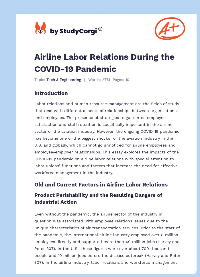 Airline Labor Relations During the COVID-19 Pandemic. Page 1