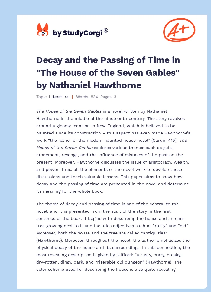 Decay and the Passing of Time in "The House of the Seven Gables" by Nathaniel Hawthorne. Page 1