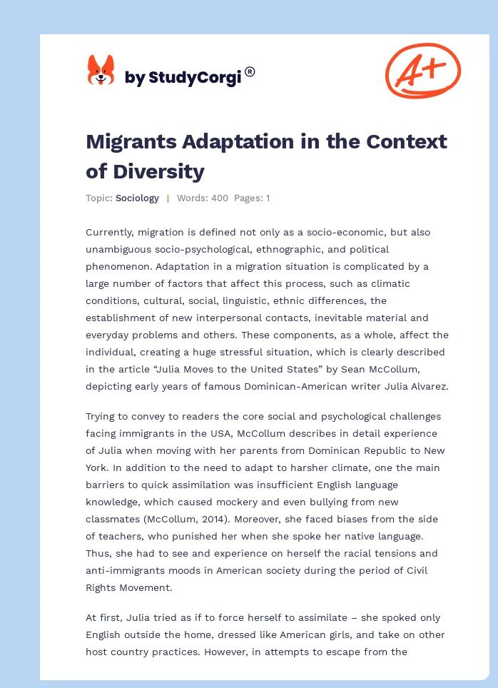 Migrants Adaptation in the Context of Diversity. Page 1