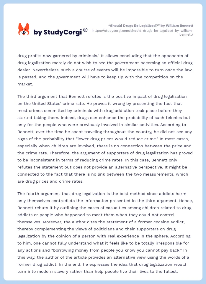 “Should Drugs Be Legalized?” by William Bennett. Page 2