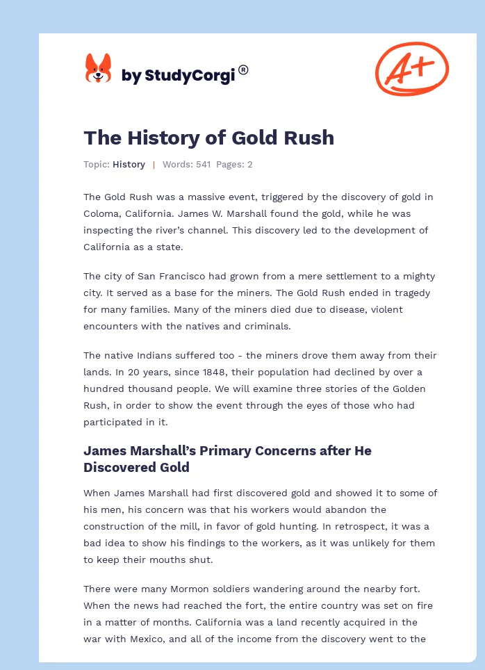 gold rush essay examples