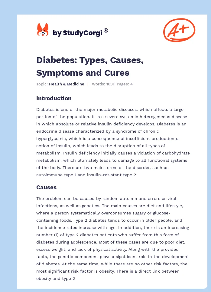 Diabetes: Types, Causes, Symptoms and Cures. Page 1