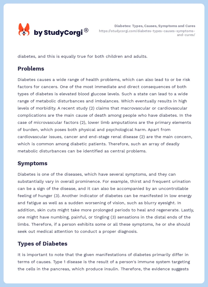 Diabetes: Types, Causes, Symptoms and Cures. Page 2