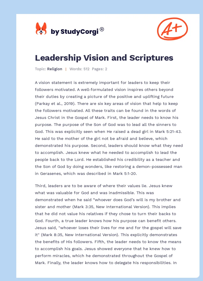 Leadership Vision and Scriptures. Page 1