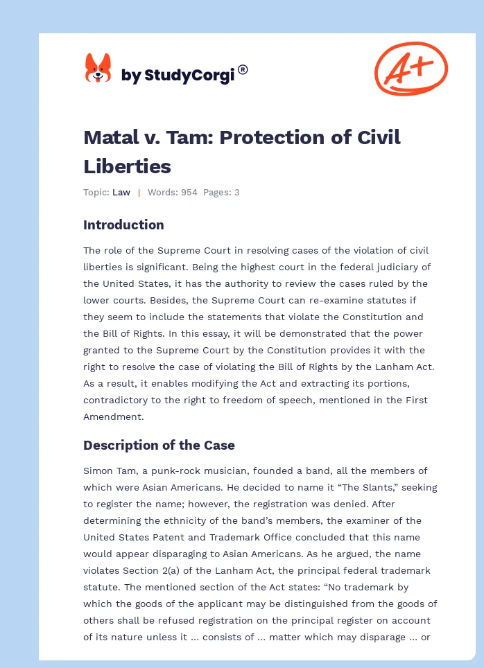 Matal v. Tam: Protection of Civil Liberties. Page 1