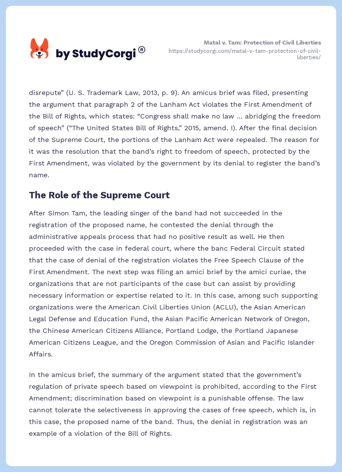 Matal v. Tam: Protection of Civil Liberties. Page 2