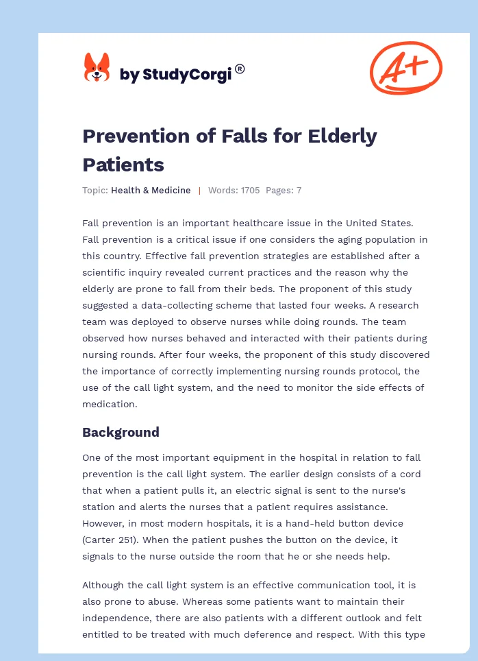 Prevention of Falls for Elderly Patients. Page 1