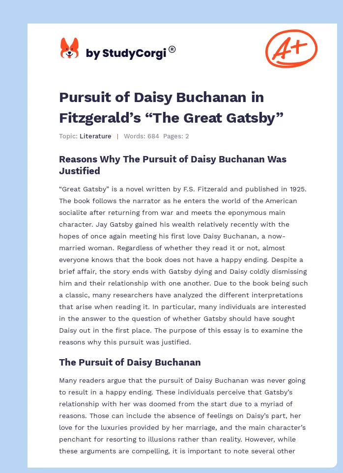 Pursuit of Daisy Buchanan in Fitzgerald’s “The Great Gatsby”. Page 1